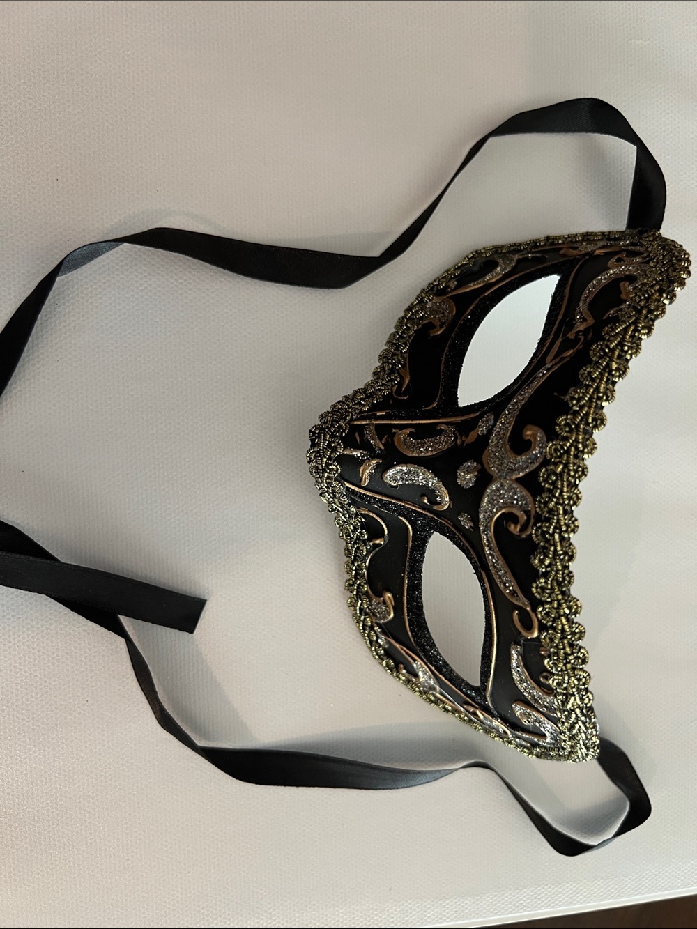 Black and Gold Beaded Masquerade Eye Mask